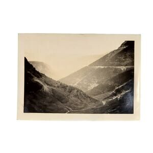 Vtg B&W Photo Found 1940s Yellowstone Park Mountains Trail Cloudy Snapshot
